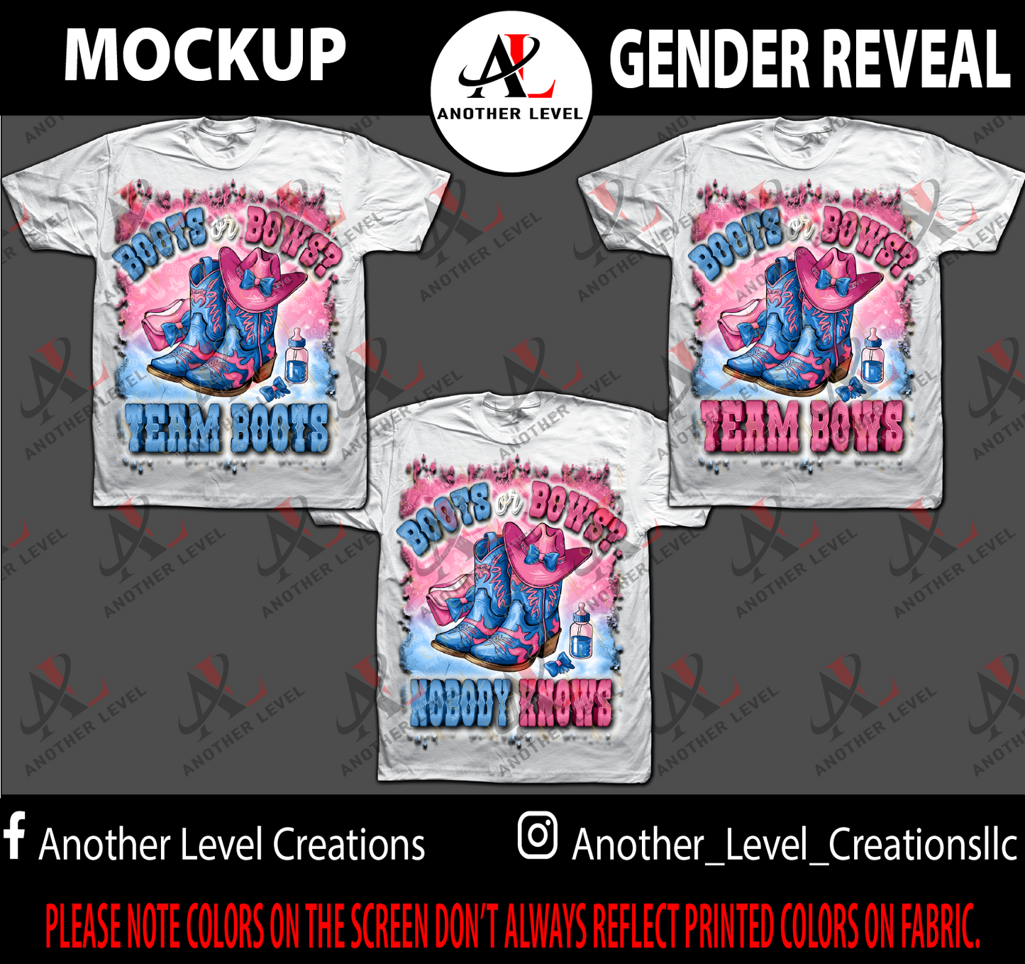 Boots or Bows - Gender Reveal Center Print Shirt