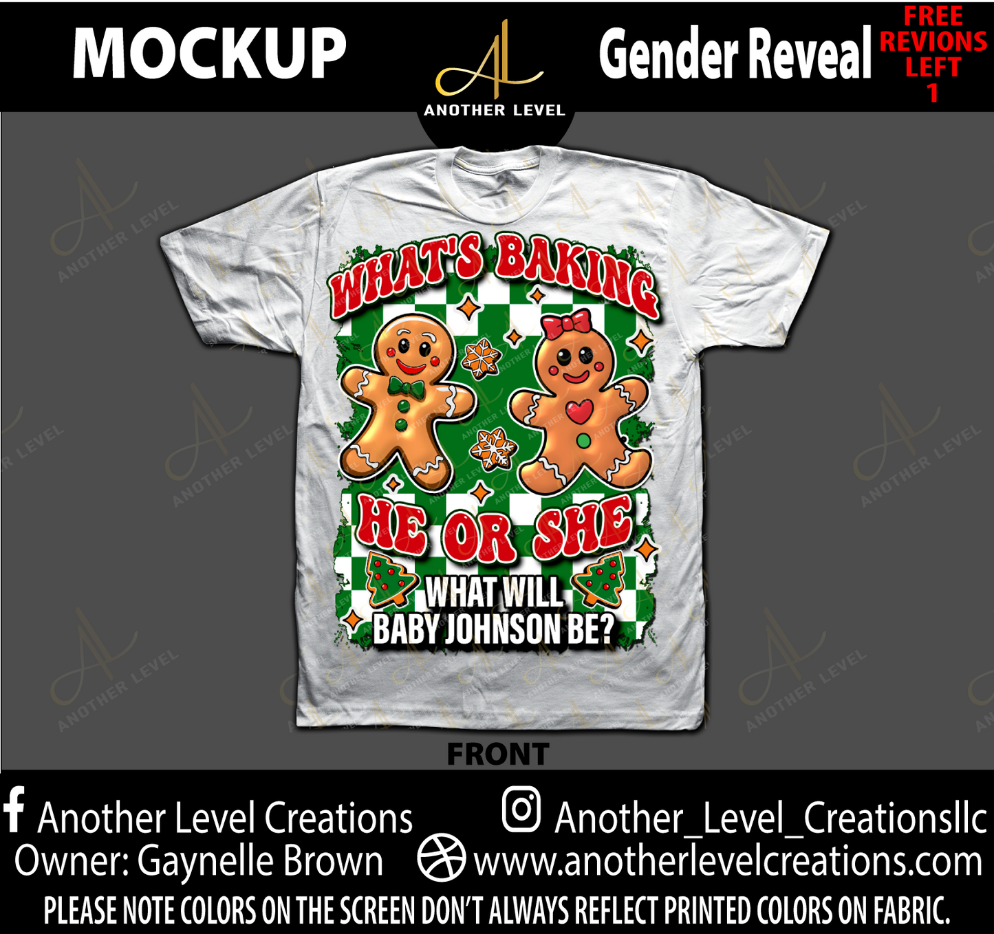 Gingerbread - Gender Reveal Center Print Shirt - Order deadline Sunday, December 15th