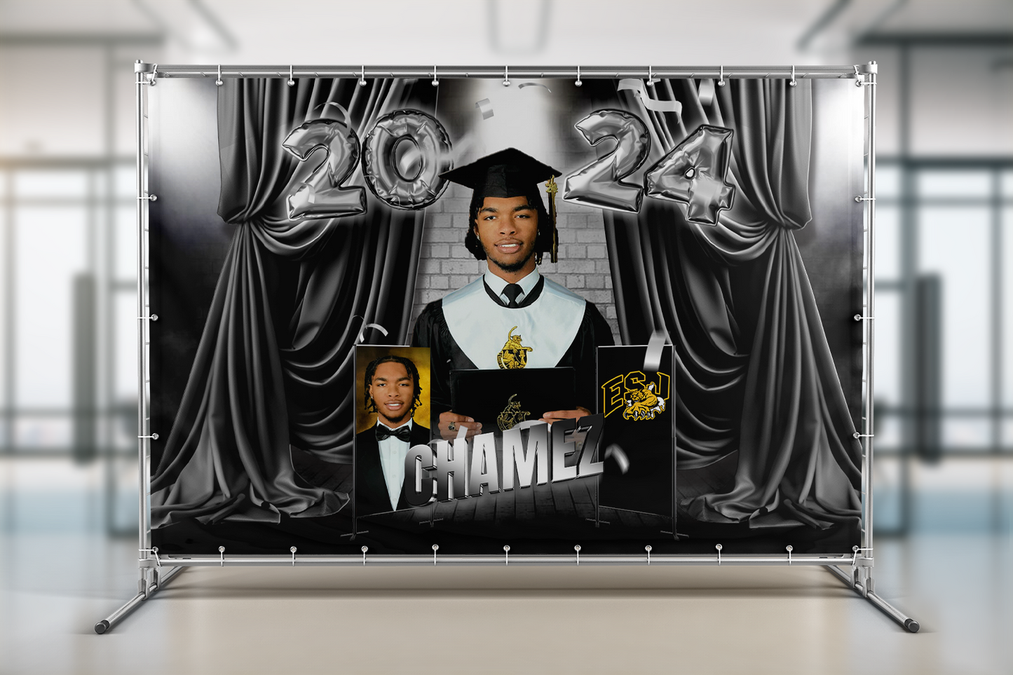 Chamez - Graduation Banner & Backdrops - Black Stage