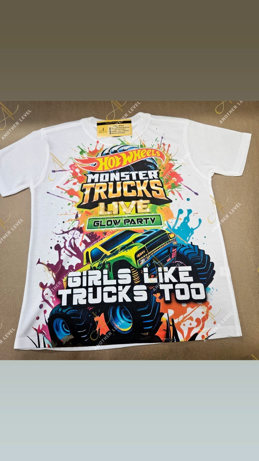 Girls Like Trucks Too - Hot Wheels Monster Truck Glow Party Center Print Shirt