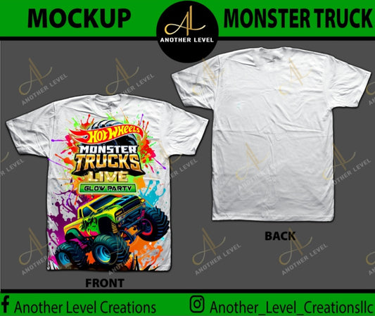 Hot Wheels Monster Truck Glow Party Center Print Shirt